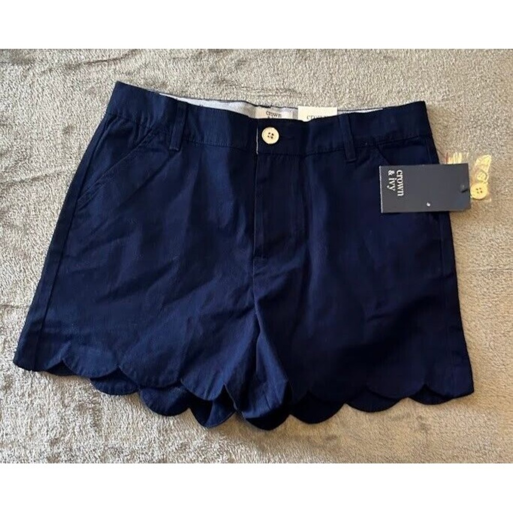 Crown & Ivy Navy Scalloped Shorts Sz 14 NWT